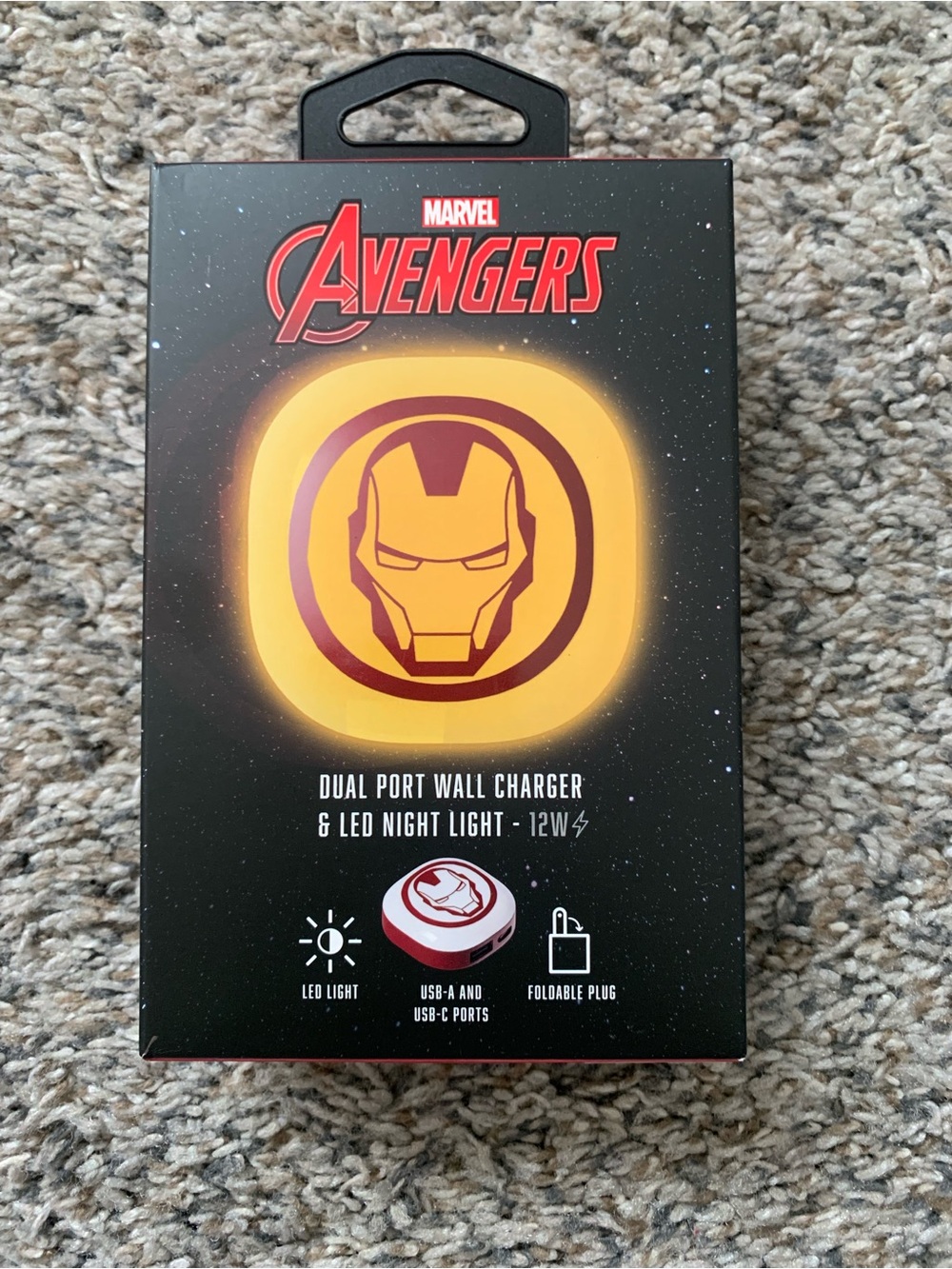 Marvel Iron Man LED Night Light Dual USB Charger - Red/White/Yellow